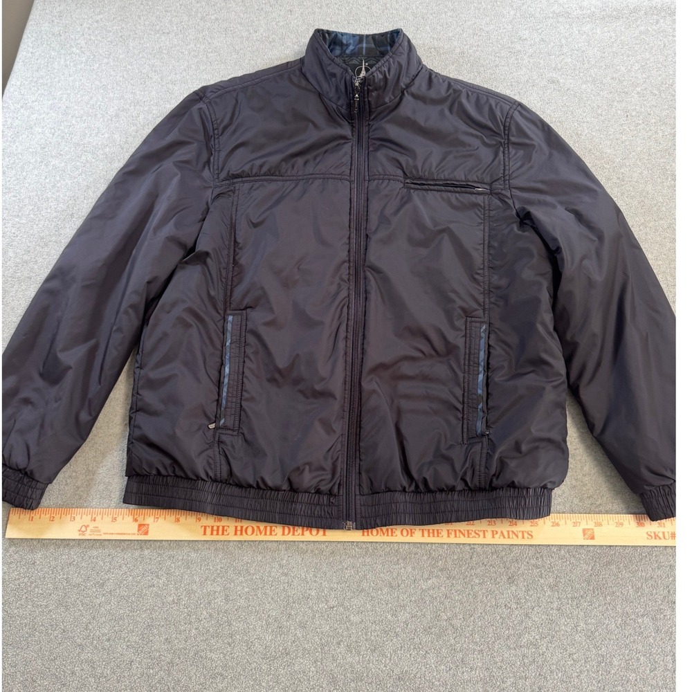 La.Salle Puffer Jacket Men XL Black Excellent Lightweight Plaid Trim Full Zip